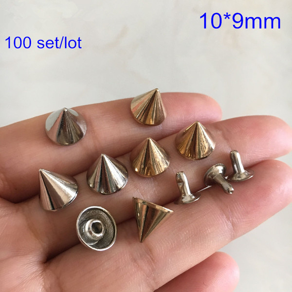 100 sets Sharp Cone Rivet Studs For Leather Crafts,10*9mm Silver / Rose Gold Metal Rivets,DIY Rivet For Stage Clothes