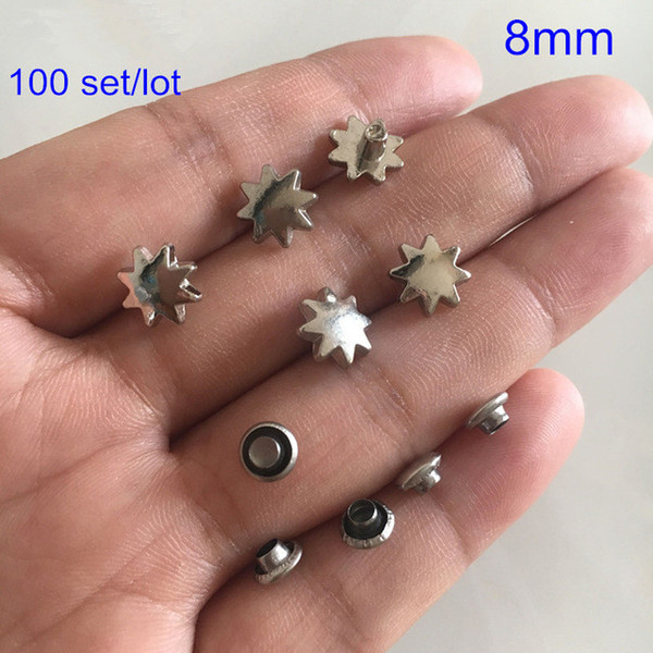 100 Sets 8mm Sunflower Rivet Studs,Silver Metal Rivet Studs Spike,DIY Decoration Rivet For Leather Crafts,Bag,Wallet Findings