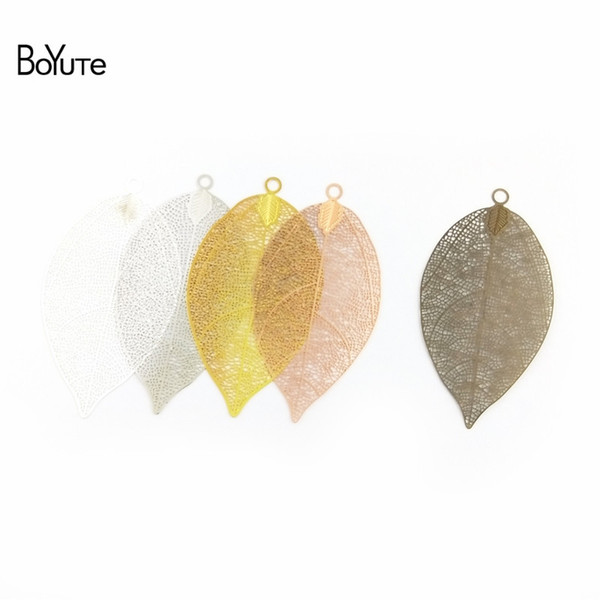 BoYuTe 10Pcs 75*35MM Big Brass Filigree Leaf Charm 5 Colors Plated Diy Etched Sheet Pendant Charms for Jewelry Making