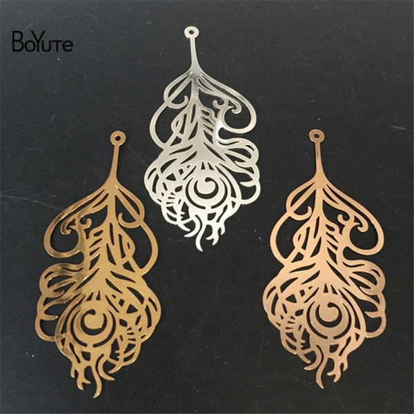 BoYuTe 10 Pcs 65*29 MM Brass Metal Sheet Silver Gold Feather Pendant Charms Diy Jewelry Accessories