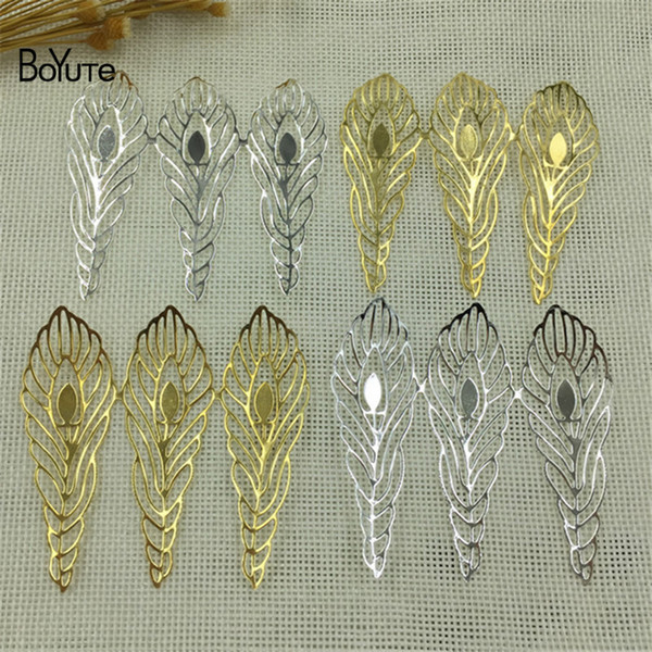 BoYuTe 5Pcs 65*67MM Metal Brass Silver Feather Pendant Charms Fashion Diy Filigree Jewelry Findings Jewelry & Accessories