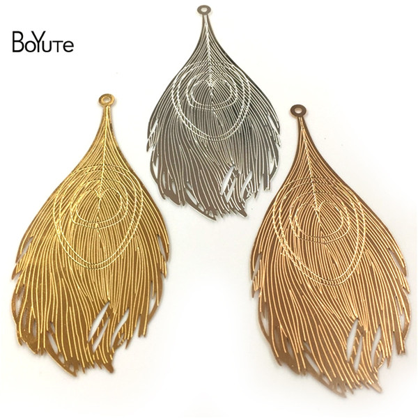 BoYuTe 10Pcs 83*38MM Big Peacock Feathers Metal Sheet Silver Gold Diy Pendant Charms for Jewelry Making