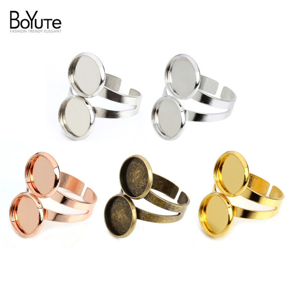 BoYuTe 20Pcs 6 Colors 10MM 12MM Cabochon Base Ring Settings Vintage Jewelry Findings & Components Adjustable Open Ring Base