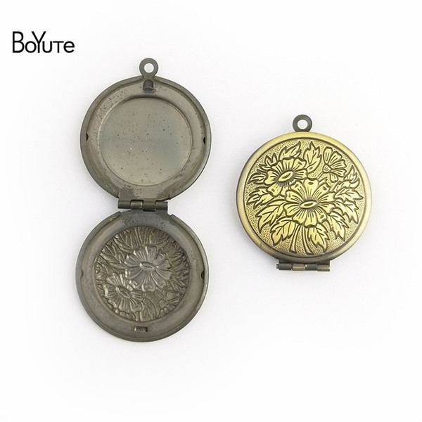 BoYuTe 10Pcs 7 Colors Plated Metal Copper Round 27*6MM Sunflower Carved Floating Locket Diy Photo Locket Pendant