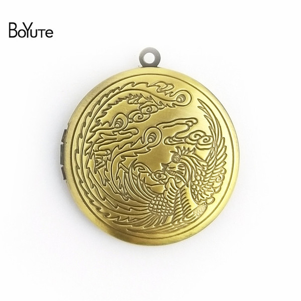 BoYuTe 10 Pcs Metal Copper Round 32*6 MM Phoenix Floating Locket Diy Memory Photo Locket Pendant