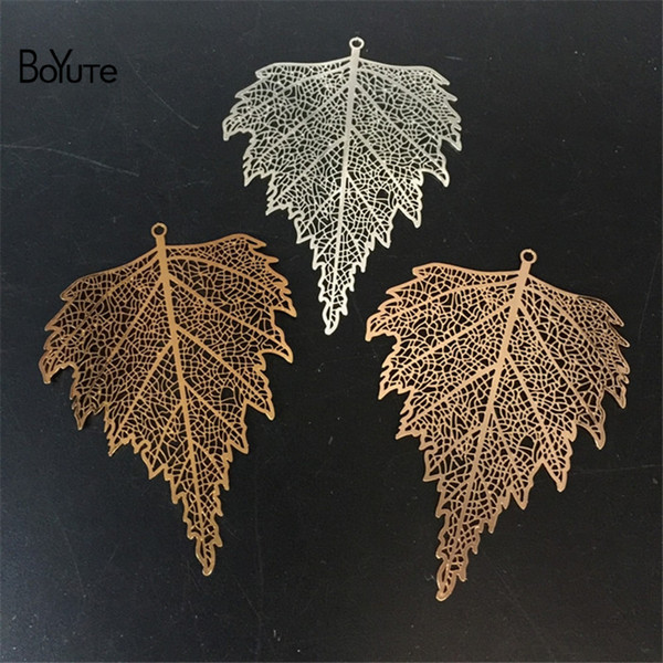 BoYuTe 10Pcs 75*55MM Big Metal Sheet Filigree Leaf Pendant Silver Gold Diy Leaf Pendant Charms for Jewelry Making