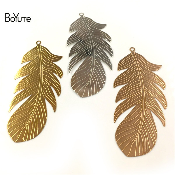 BoYuTe 10Pcs 87*38MM Big Feather Metal Sheet Diy Silver Gold Feather Pendant Charms for Jewelry Making