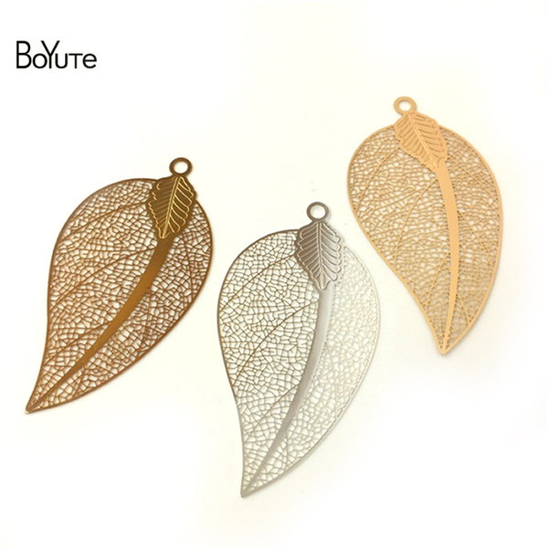 BoYuTe 10 Pcs 66*35MM Filigree Leaf Metal Sheet Silver Gold Diy Pendant Charms for Jewelry Making