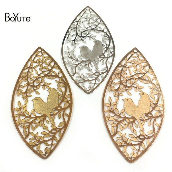 BoYuTe 10 Pcs 35*72MM Silver Gold Filigree Metal Sheet Bird Pendant Charms for Jewelry Making Diy