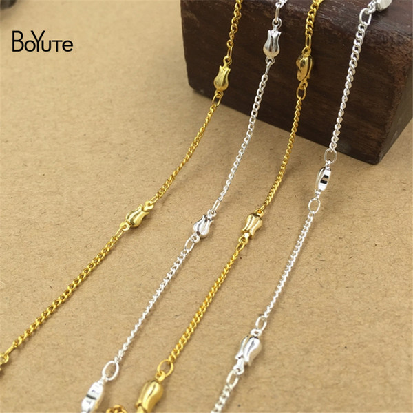 BoYuTe (5 Meters/Lot) 4*10MM Flower Charm Link Chain Brass Material Silver Gold Plated Metal Jewelry Chain Findings