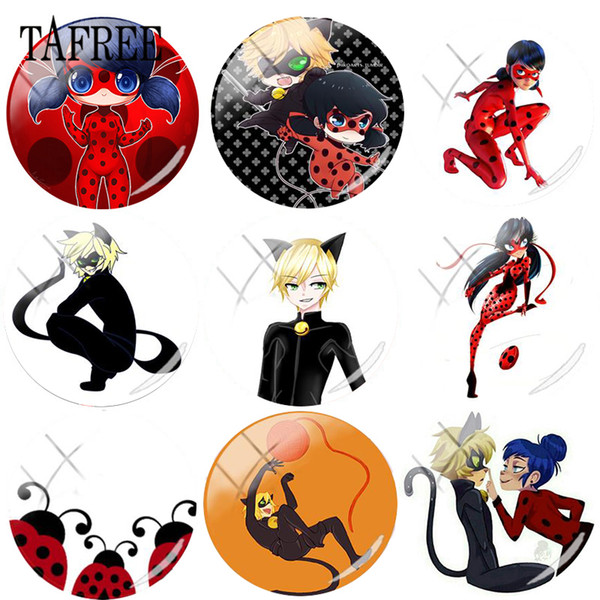 TAFREE Miraculous Ladybug Girls Photo 25mm Round DIY Glass Cabochon Cover Pendant Cameo Settings For Keychain Necklace