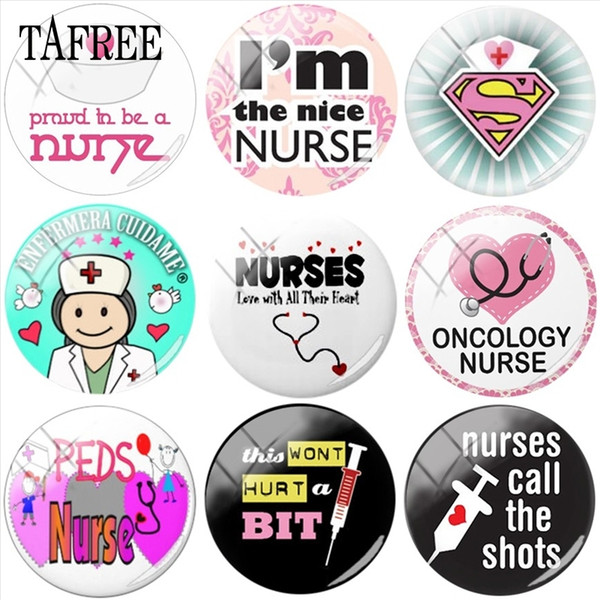 TAFREE Cartoon Nurse Figure 25mm DIY Glass Cabochon Dome Doctors Stethoscope Syringe Picture for DIY Keychain Necklace Charms