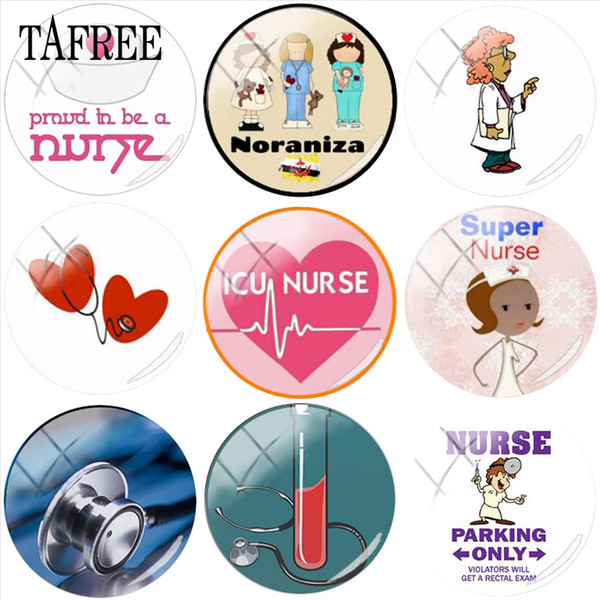 TAFREE Cartoon Nurse 25mm DIY Round Shape Glass Cabochon Dome Charms For Custom Brooch Necklace Keychain Jewelry Findings Accessories