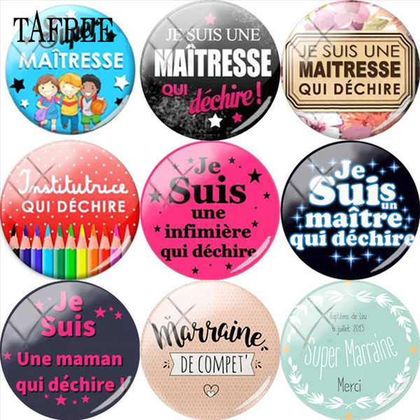 TAFREE Merci Maitresse & Bonnes Vacances Art Picture 25mm DIY Glass Cabochon Photo Round Dome Jewelry Findings For Pendant Keychain Necklace