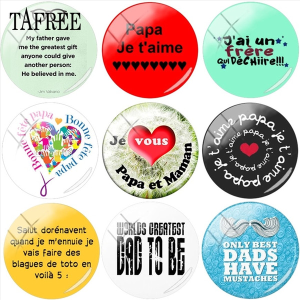 TAFREE French Je t'aime Papa 25mm DIY Glass Cabochon Dome Best Dad Picture for Custom Keychain Necklace Charms Accessories