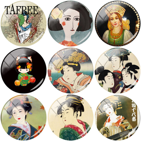 TAFREE Japanese Woman Geisha Art Clip Pictures 25mm Glass Cabochon Dome Flatback Scrapbooking Embellishment DIY Making Jewelry