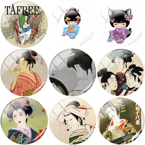 TAFREE Japanese Woman Geisha DIY Ornament 25mm Round Shape Glass Cabochon Cameo Pendant Jewelry Settings For Keychain Necklace