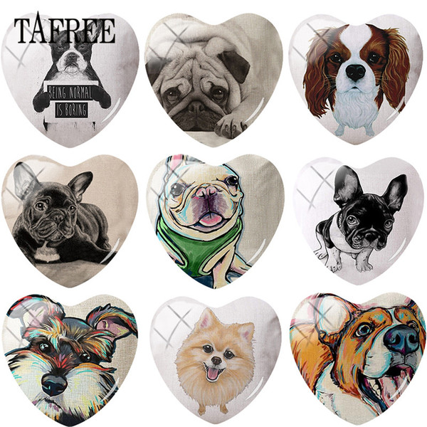 TAFREE Heart Shape DIY Glass Cabohcon Animal Pet Dog Pug Puppy Art Picture Demo Flat Back Making Jewelry Findings