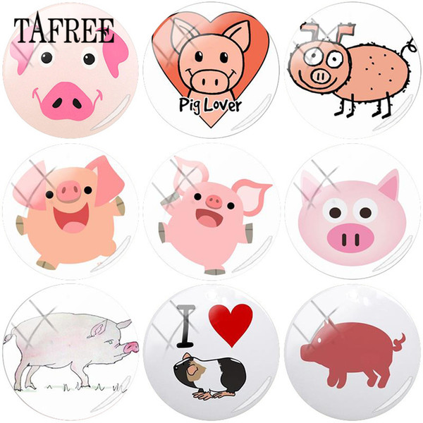 TAFREE Cute Case For Animal Pig Art Pictures 25mm DIY Round Shape Glass Cabochon Dome Jewelry Findings Accessories