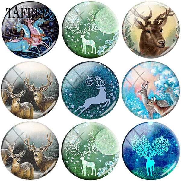 TAFREE Christmas elk Deer 25mm Jewelry Flatback Camo DIY Glass Cabochon Dome Handcrafted And Photo Charms For Keychain Necklaces Accessories