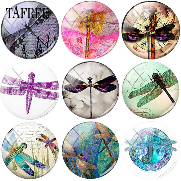 TAFREE Dragonfly DIY Ornament 25mm Round Shape Glass Cabochon Dome Photo Cover Pendant Cameo Jewelry Settings For Keychain Necklace