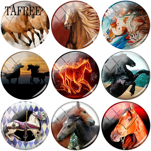 TAFREE Hot Sale 25mm Glass Animal Horse Pattern Flatback Camo DIY Cabochon Dome Jewelry Charms For Keychain Necklace