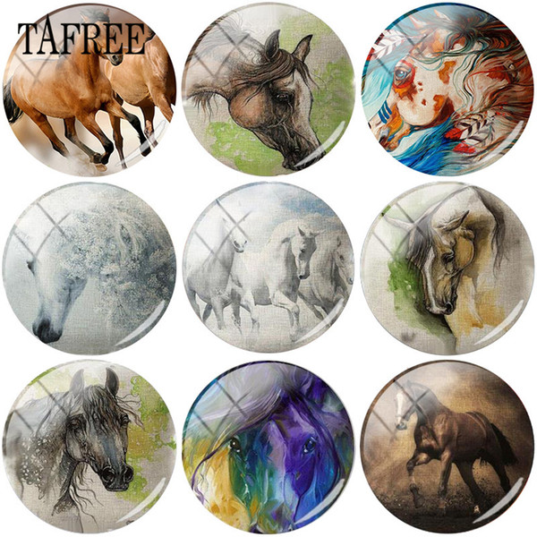 TAFREE Animal Horse Figure 25mm Flatback Camo DIY Glass Cabochon Dome Art Picture for DIY Keychain Necklace Bracelets Fashion Jewelry