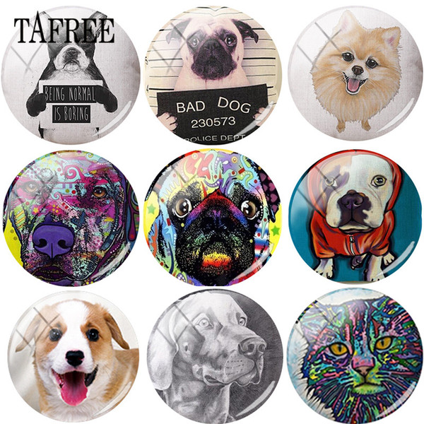 TAFREE Bulldog Dachshund Shepherd Pet Dog Picture DIY 25mm Round Shape Glass Cabochon for Pendant Keychain Necklace Jewelry Accessories