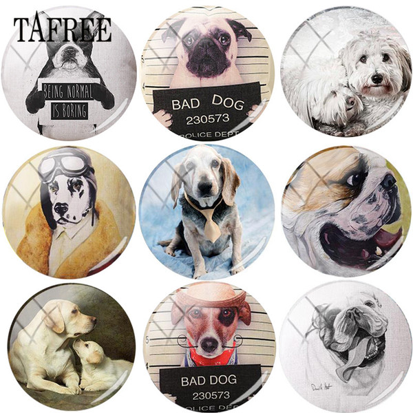 TAFREE Cute Animal Dog Round Shape DIY Glass Cabohcon Art Photo Demo Settings Flat Back Making Findings For Bracelets Keychains