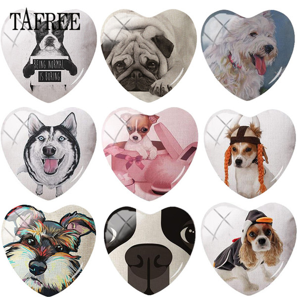 TAFREE Animal Dog 25mm DIY Heart Shape Glass Cabochon Dome Charms For Custom Brooch Necklace Keychain Jewelry Accessories