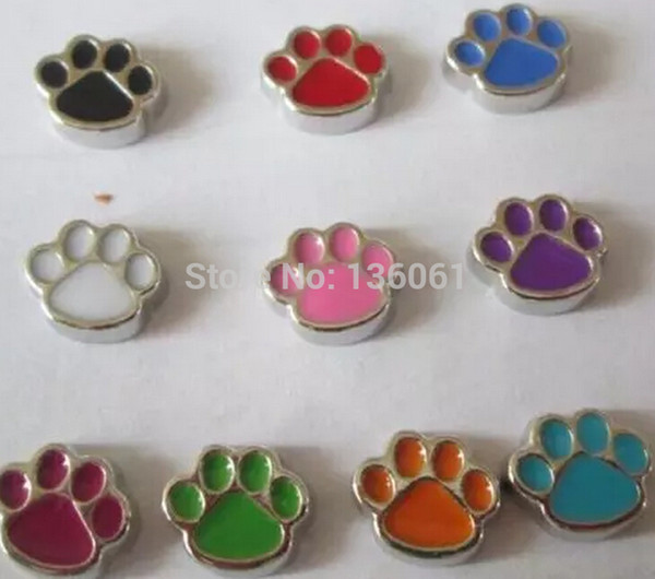 Vintage Enamel Mix Dog Paw Prints Alloy Floating Locket Charms For Floating Memory Lockets Necklace Jewelry 60Pcs Q588