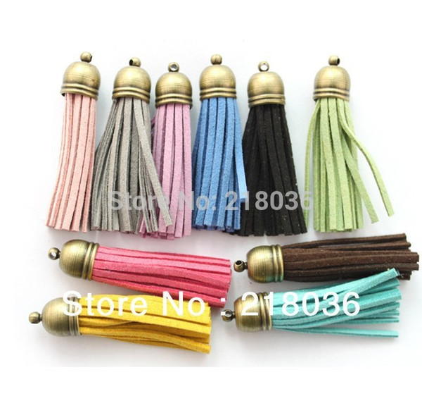 Wholesale Vintage 50 PCS Colour Velvet Terylene Tassel Bronze Copper Charms Pendant Handbag Gift Accessories DIY Jewelry 55x12mm M1772