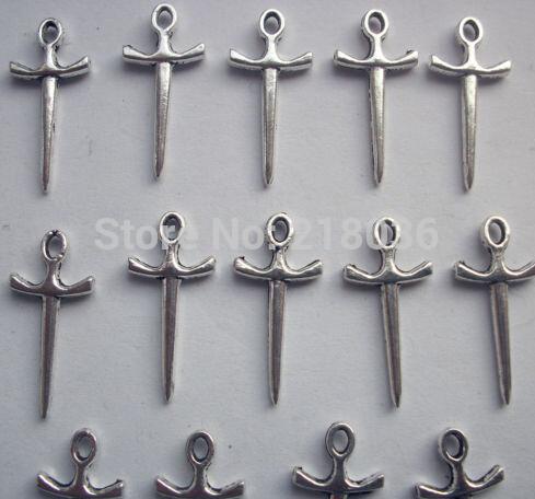 100pcs Vintage Antique Silver Sword Charms Pendant DIY Jewelry Fit Bracelets Components Free Shipping Wholesale Fashion 10*20mm N2213