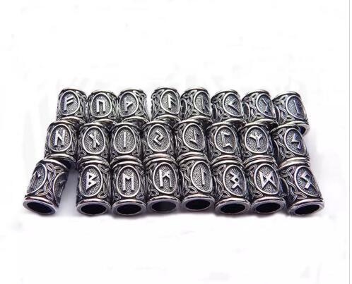 Vinking Beads Norse Viking Runes Charm for Jewelry Making Antique Beads for Beard or Hair