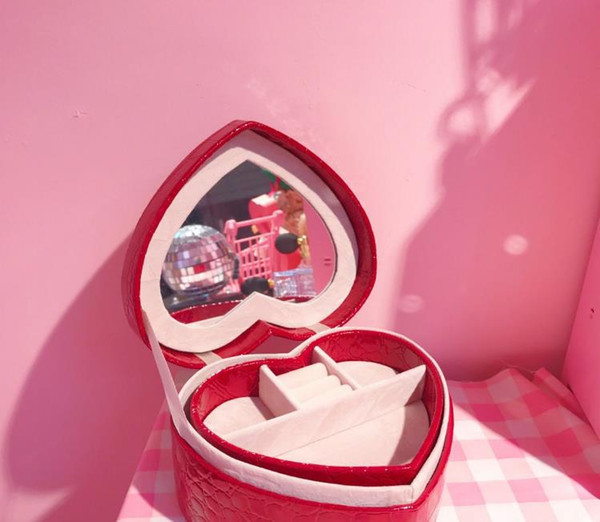 2018 the latest Japanese girl heart peach pink jewelry boxes double girl jewelry box Appearance fashion