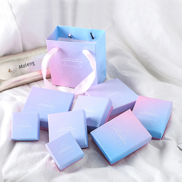 INS Creative Jewelry Box Fashion Pink Blue Gradient Ring Packing Boxes High Quality Storage Holder Jewelry Boxes