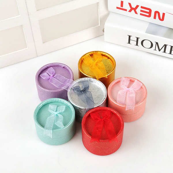 Round Earring Box Finger Rings Display Box Gift Box Jewelry Set Packaging Gift Boxes with 6 Colors Silk Ribbon Bow in Lid