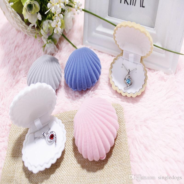 Wedding Elegant Shell Shape Velvet Fashion Jewelry Rings Box Top Grade Necklace Earring Pendant Locket Container Case