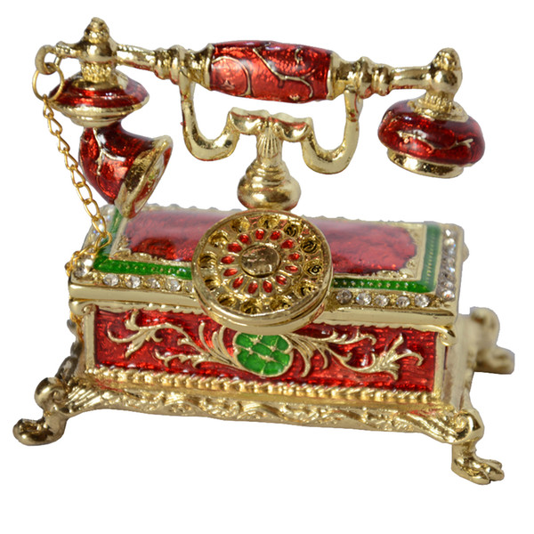 antique telephone design decoration trinket box rhinestone jeweled jewelry box hinged jewelry packaging & display Christmas gifts