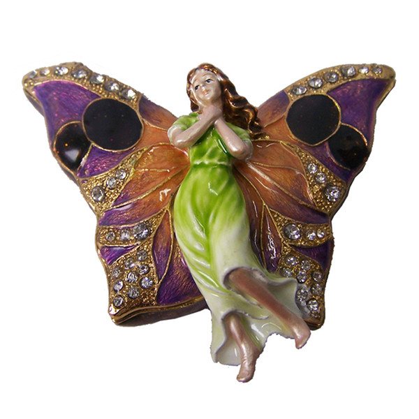 Fairy butterfly craft bejeweled enamel trinket box rhinestone hinged jewelry box metal home decor Christmas gifts