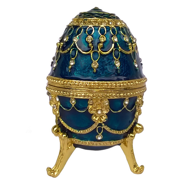 Blue Faberge Egg Trinket & Jewelry Box Wedding Ring Box Russian Craft