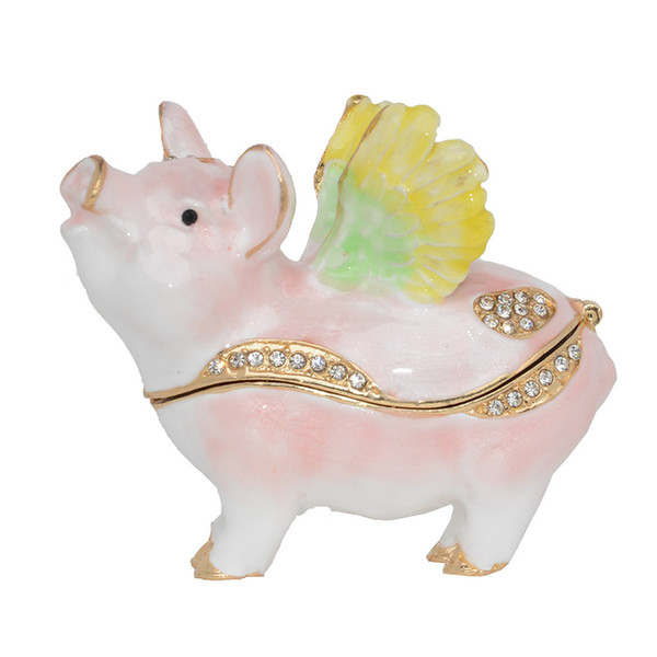 Pig trinket box rhinestone jeweled enamel hinged jewelry box metal crafts boutique gifts