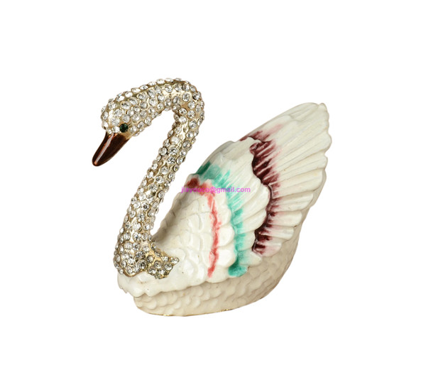 Swan rhinestone jewelry box decorative vintage boxes jewelled Trinket Box Collectible metal ornament giftware birthday wedding gift