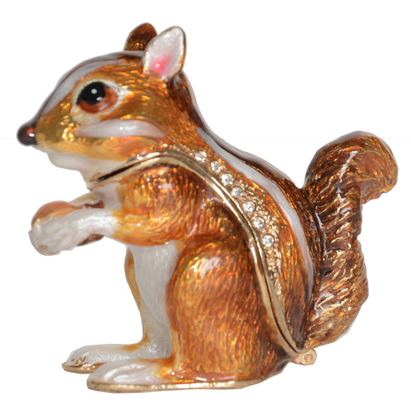 Chipmunk Handmade Jeweled Metal Enamel Trinket Jewelry Box Animal Decoration Creative Gifts