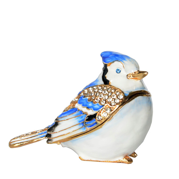 blue jay bird bejeweled crystal trinket box metal jewelry box Christmas/birthday gifts bird figurine sculpture