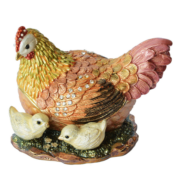 Crystal Bejeweled Nesting hen w baby chicks trinket & jewelry pill box pewter ornament home decor gifts