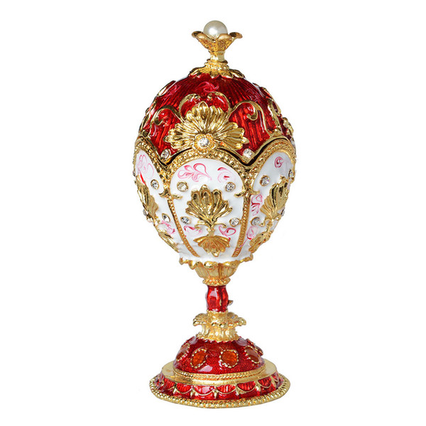 Large Faberge red jeweled Trinket jewelry ring Box Easter egg Russian craft wedding birthday Christmas Gift for Her Christmas