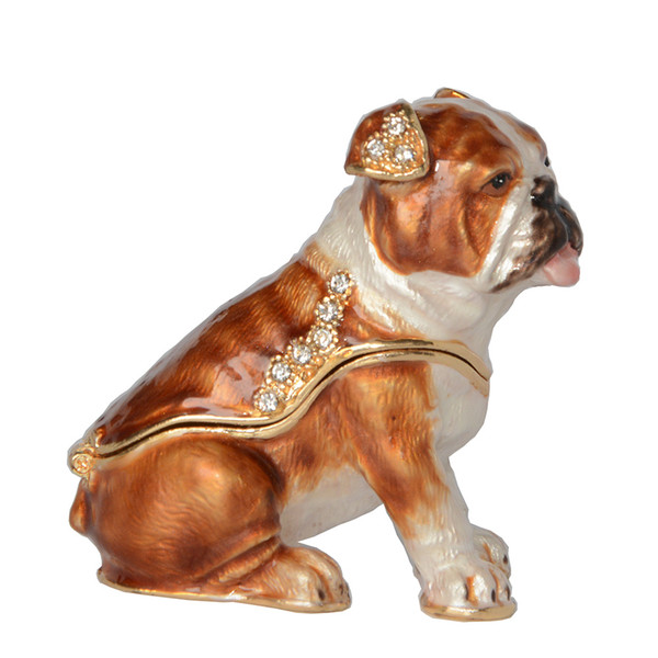 Enameled Pewter Ornament Crystal Bejeweled Bulldog Trinket Box Cute Gift for Dog Lover Animal Figurine Sculpture Miniature