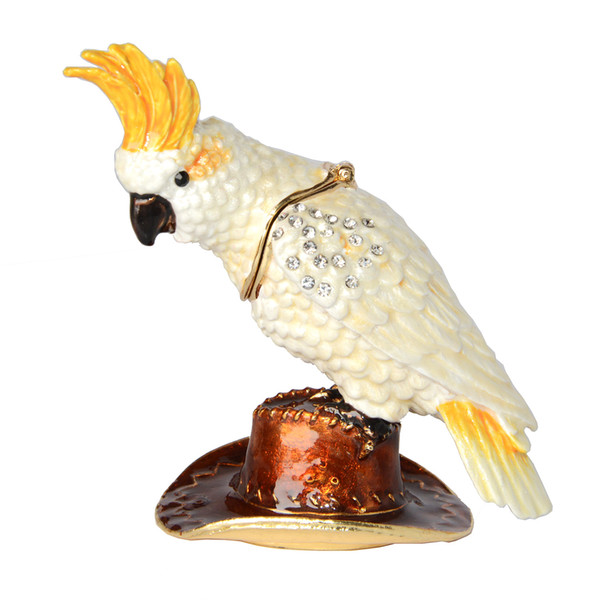 Cockatiel Trinket Jewelry Ring Box Crystals Jeweled Cockatoo Bird Figurine Ornament Collectible Gifts for Her