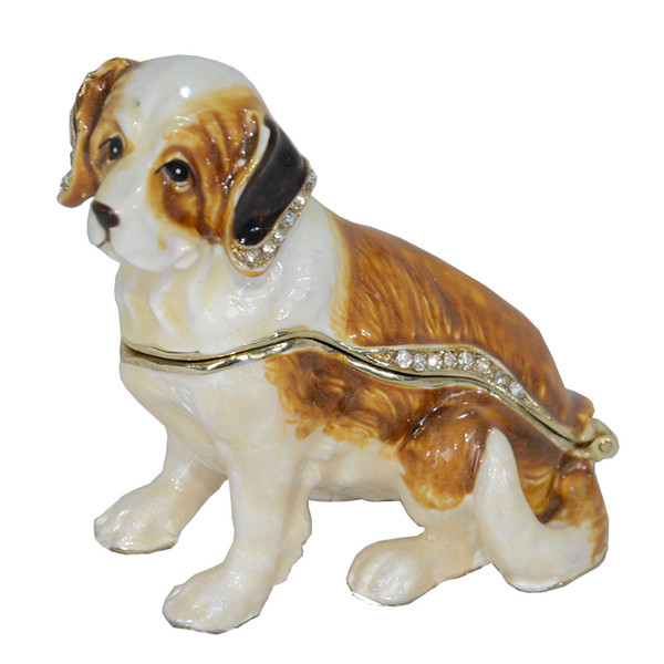 Pewter Enamelled Saint Bernard Dog Trinket Jewelry Box Collection Gift Dog Decoration